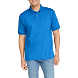 Man wearing a blue polo shirt on a white background